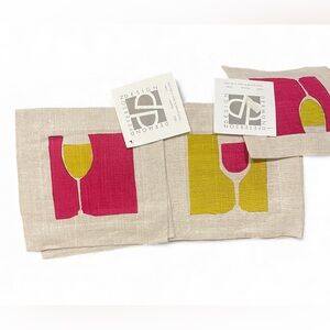 Dermont Peterson Linen Cocktail Napkins Set of 4 Mixed Prints Hand-Printed NWT